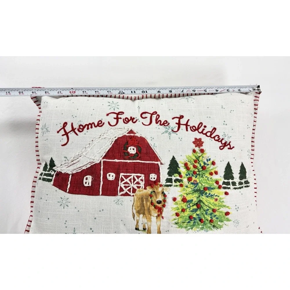 Pioneer Woman Home For The Holidays Christmas Pillow Embroidered Barn Cow‎ Tree⁠